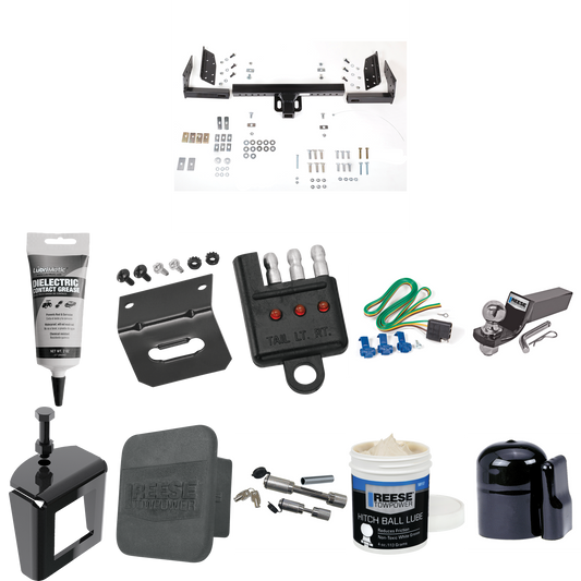 Fits 1988-1997 Nissan Pickup Trailer Hitch Tow PKG w/ 4-Flat Wiring + Starter Kit Ball Mount w/ 2" Drop & 2" Ball + 1-7/8" Ball + Wiring Bracket + Dual Hitch & Coupler Locks + Hitch Cover + Wiring Tester + Ball Lube + Electric Grease + Ball Wrench +