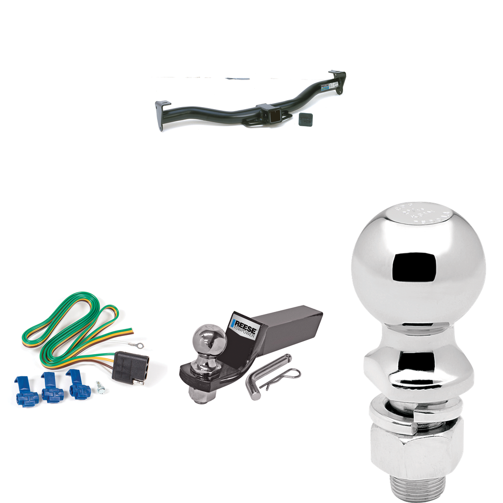 Fits 2009-2012 Ford E-150 Econoline Trailer Hitch Tow PKG w/ 4-Flat Wiring + Starter Kit Ball Mount w/ 2" Drop & 2" Ball + 2-5/16" Ball (For (Prepped Class II Tow Package) Models) By Reese Towpower