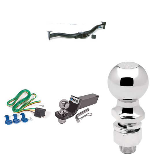 Fits 2009-2012 Ford E-150 Econoline Trailer Hitch Tow PKG w/ 4-Flat Wiring + Starter Kit Ball Mount w/ 2" Drop & 2" Ball + 2-5/16" Ball (For (Prepped Class II Tow Package) Models) By Reese Towpower