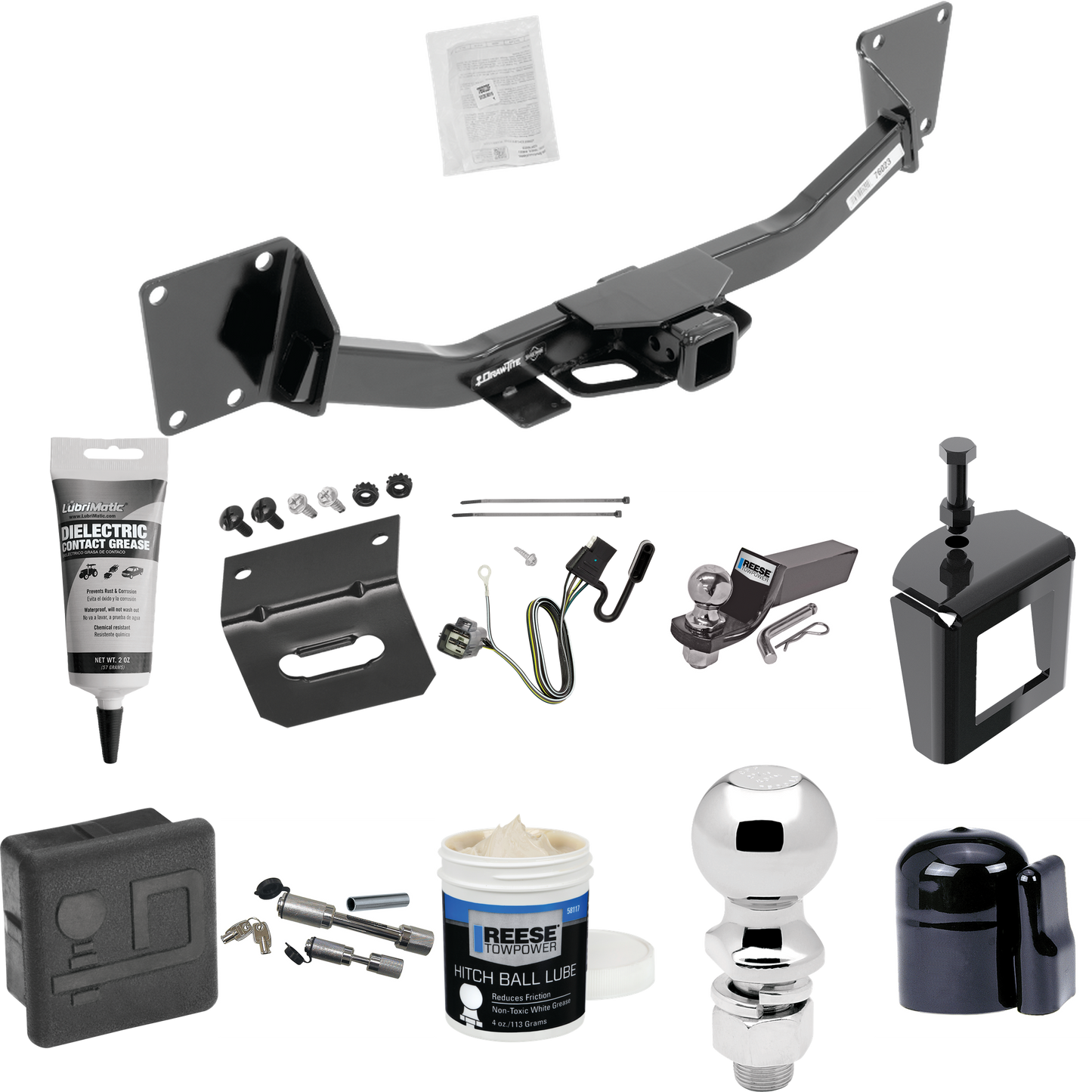 Fits 2017-2023 GMC Acadia Trailer Hitch Tow PKG w/ 4-Flat Wiring + Starter Kit Ball Mount w/ 2" Drop & 2" Ball + 2-5/16" Ball + Wiring Bracket + Dual Hitch & Coupler Locks + Hitch Cover + Wiring Tester + Ball Lube +Electric Grease + Ball Wrench + Ant