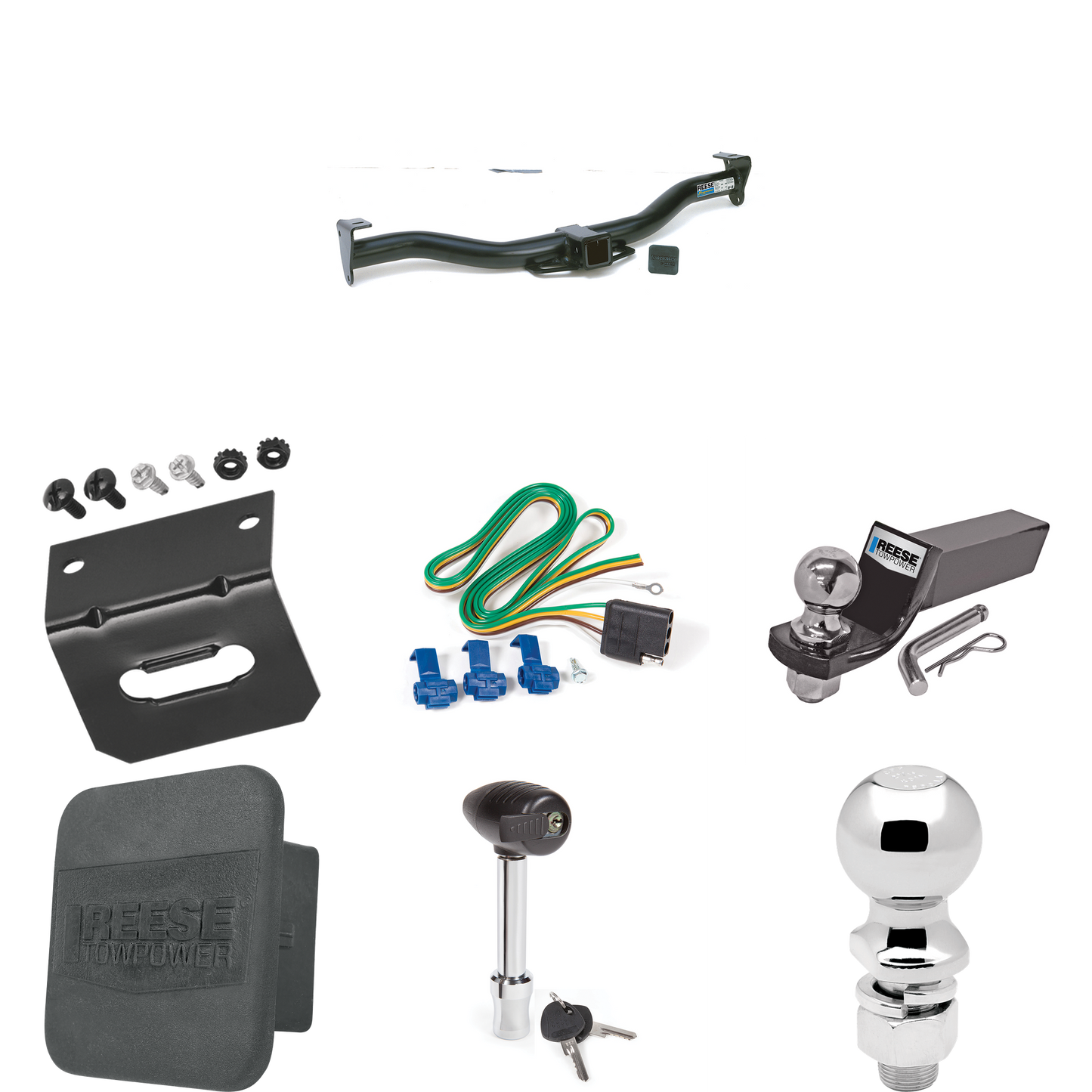 Fits 1996-1999 GMC Savana 2500 Trailer Hitch Tow PKG w/ 4-Flat Wiring + Starter Kit Ball Mount w/ 2" Drop & 2" Ball + 2-5/16" Ball + Wiring Bracket + Hitch Lock + Hitch Cover By Reese Towpower