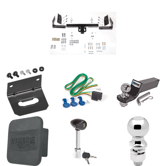 Fits 1992-1994 Chevrolet Blazer Trailer Hitch Tow PKG w/ 4-Flat Wiring + Starter Kit Ball Mount w/ 2" Drop & 2" Ball + 2-5/16" Ball + Wiring Bracket + Hitch Lock + Hitch Cover By Reese Towpower