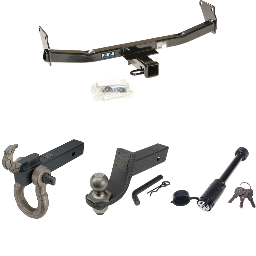 Fits 2007-2010 Jeep Compass Trailer Hitch Tow PKG + Interlock Tactical Starter Kit w/ 3-1/4" Drop & 2" Ball + Tactical Hook & Shackle Mount + Tactical Dogbone Lock By Reese Towpower