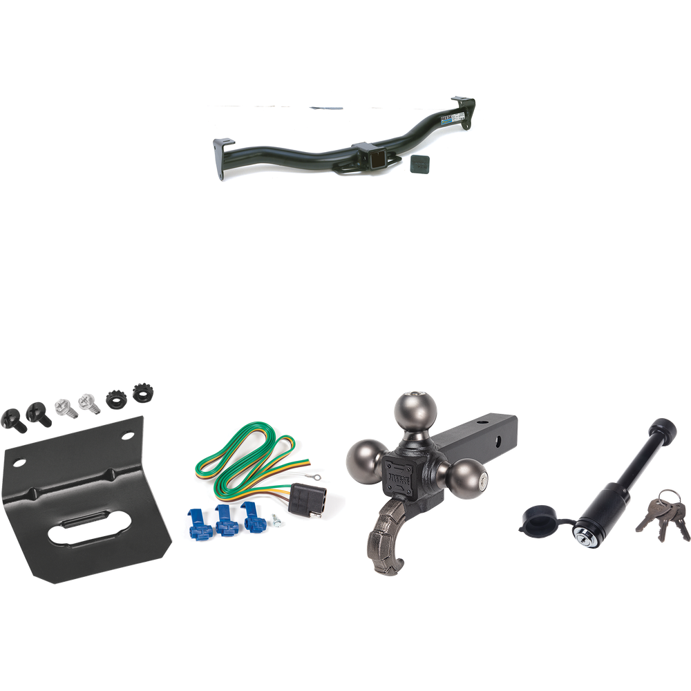 Fits 2009-2012 Ford E-150 Econoline Trailer Hitch Tow PKG w/ 4-Flat Wiring + Triple Ball Tactical Ball Mount 1-7/8" & 2" & 2-5/16" Balls w/ Tow Hook + Tactical Dogbone Lock + Wiring Bracket (For (Prepped Class II Tow Package) Models) By Reese Towpowe