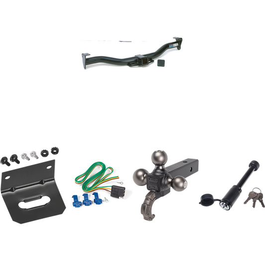 Fits 2009-2012 Ford E-150 Econoline Trailer Hitch Tow PKG w/ 4-Flat Wiring + Triple Ball Tactical Ball Mount 1-7/8" & 2" & 2-5/16" Balls w/ Tow Hook + Tactical Dogbone Lock + Wiring Bracket (For (Prepped Class II Tow Package) Models) By Reese Towpowe