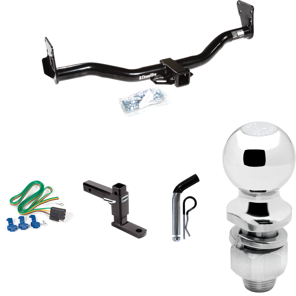 Fits 1996-2001 Oldsmobile Bravada Trailer Hitch Tow PKG w/ 4-Flat Wiring Harness + Adjustable Drop Rise Ball Mount + Pin/Clip + 2" Ball By Draw-Tite