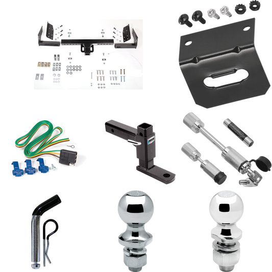 Fits 1995-2004 Chevrolet S10 Trailer Hitch Tow PKG w/ 4-Flat Wiring Harness + Adjustable Drop Rise Ball Mount + Pin/Clip + 2" Ball + 1-7/8" Ball + Dual Hitch & Coupler Locks (For w/Standard Bed & Step Bumper Models) By Reese Towpower