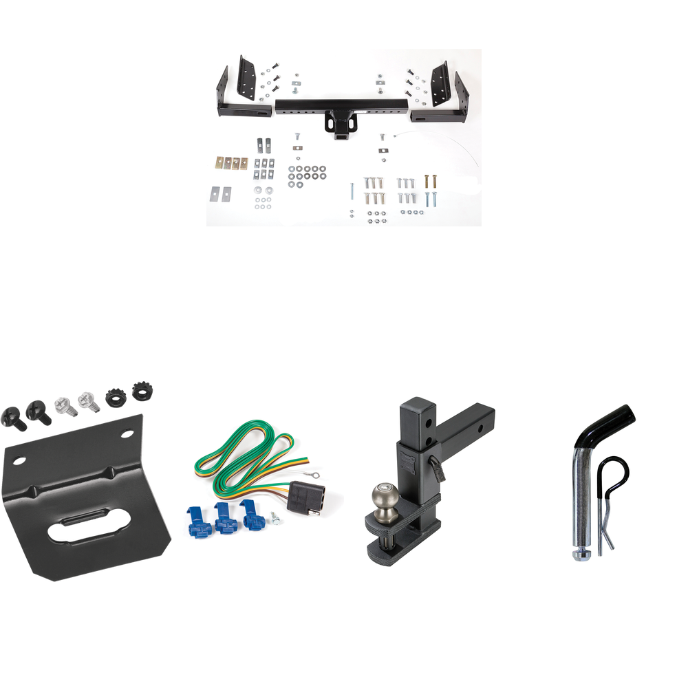 Fits 1982-1996 Ford Bronco Trailer Hitch Tow PKG w/ 4-Flat Wiring Harness + Adjustable Drop Rise Clevis Hitch Ball Mount w/ 2" Ball + Pin/Clip + Wiring Bracket By Reese Towpower