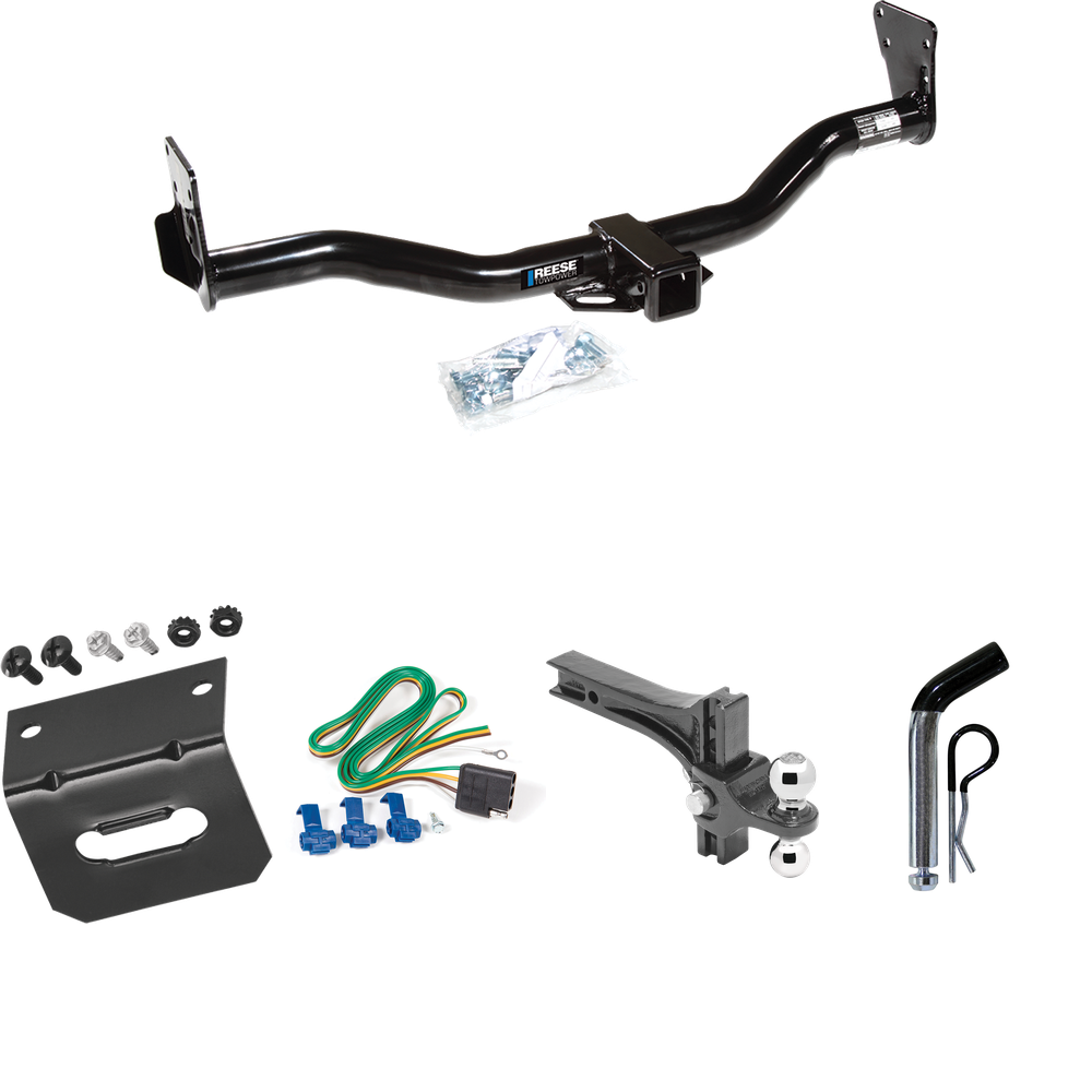 Fits 1996-2001 Oldsmobile Bravada Trailer Hitch Tow PKG w/ 4-Flat Wiring Harness + Dual Adjustable Drop Rise Ball Ball Mount 2" & 2-5/16" Trailer Balls + Pin/Clip + Wiring Bracket By Reese Towpower