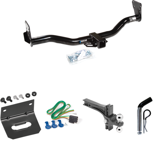 Fits 1996-2001 Oldsmobile Bravada Trailer Hitch Tow PKG w/ 4-Flat Wiring Harness + Dual Adjustable Drop Rise Ball Ball Mount 2" & 2-5/16" Trailer Balls + Pin/Clip + Wiring Bracket By Reese Towpower