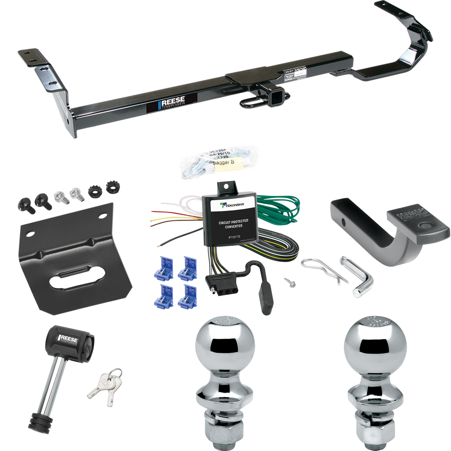 Fits 1999-2003 Toyota Solara Trailer Hitch Tow PKG w/ 4-Flat Wiring Harness + Draw-Bar + 1-7/8" + 2" Ball + Wiring Bracket + Hitch Lock By Reese Towpower