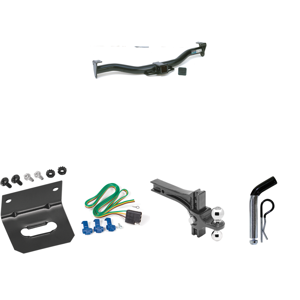 Fits 1996-2014 GMC Savana 2500 Trailer Hitch Tow PKG w/ 4-Flat Wiring Harness + Dual Adjustable Drop Rise Ball Ball Mount 2" & 2-5/16" Trailer Balls + Pin/Clip + Wiring Bracket By Reese Towpower