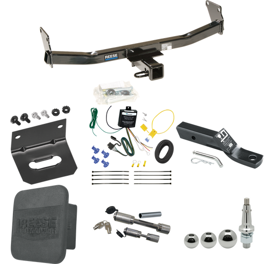 Fits 2007-2007 Jeep Patriot Trailer Hitch Tow PKG w/ 4-Flat Wiring + Ball Mount w/ 2" Drop + Interchangeable Ball 1-7/8" & 2" & 2-5/16" + Wiring Bracket + Dual Hitch & Coupler Locks + Hitch Cover By Reese Towpower