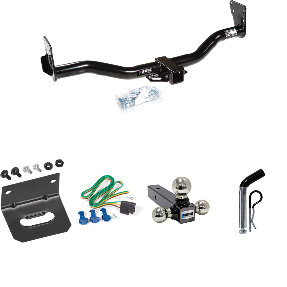 Fits 1996-2001 Oldsmobile Bravada Trailer Hitch Tow PKG w/ 4-Flat Wiring Harness + Triple Ball Ball Mount 1-7/8" & 2" & 2-5/16" Trailer Balls + Pin/Clip + Wiring Bracket By Reese Towpower