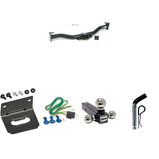 Fits 2009-2012 Ford E-150 Econoline Trailer Hitch Tow PKG w/ 4-Flat Wiring Harness + Triple Ball Ball Mount 1-7/8" & 2" & 2-5/16" Trailer Balls + Pin/Clip + Wiring Bracket (For (Prepped Class II Tow Package) Models) By Reese Towpower