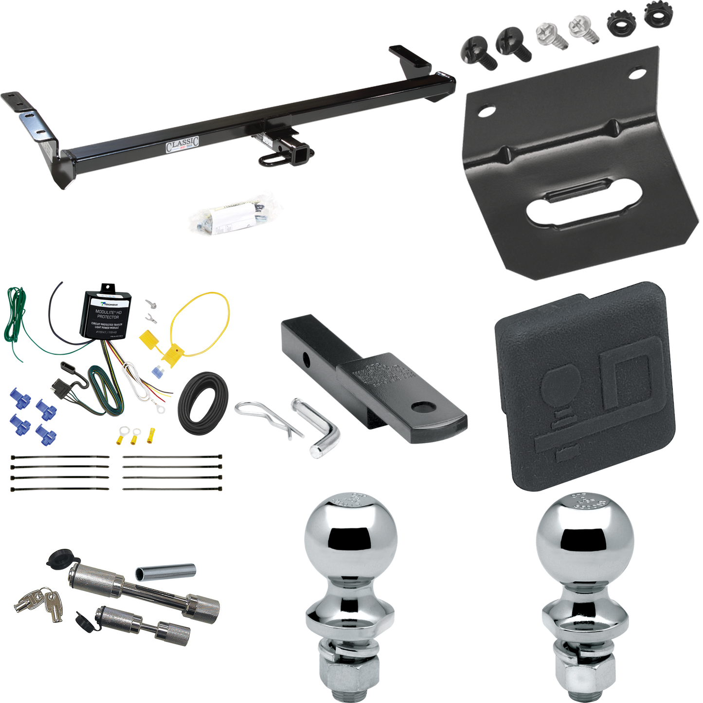 Fits 2000-2004 Toyota Avalon Trailer Hitch Tow PKG w/ 4-Flat Wiring Harness + Draw-Bar + 1-7/8" + 2" Ball + Wiring Bracket + Hitch Cover + Dual Hitch & Coupler Locks By Draw-Tite