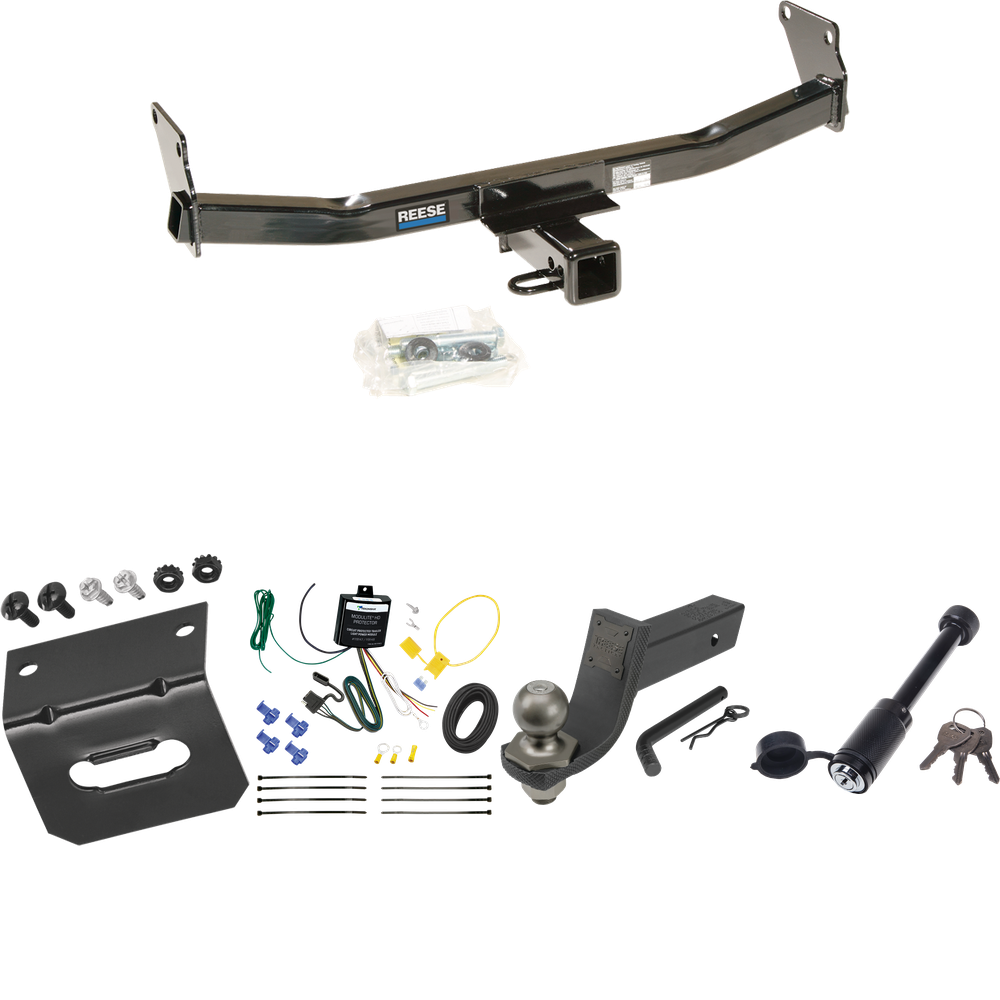 Fits 2007-2007 Jeep Patriot Trailer Hitch Tow PKG w/ 4-Flat Wiring + Interlock Tactical Starter Kit w/ 3-1/4" Drop & 2" Ball + Tactical Dogbone Lock + Wiring Bracket By Reese Towpower