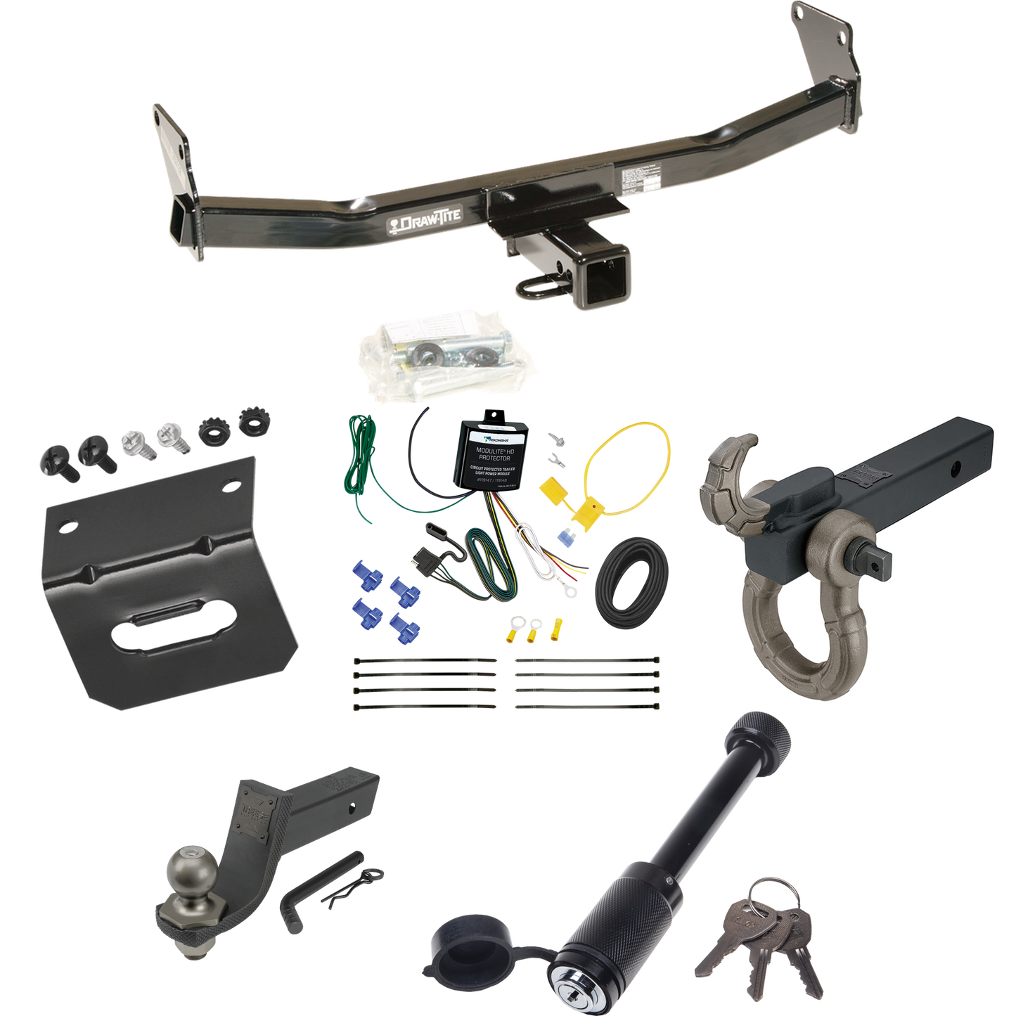 Fits 2007-2010 Jeep Compass Trailer Hitch Tow PKG w/ 4-Flat Wiring + Interlock Tactical Starter Kit w/ 3-1/4" Drop & 2" Ball + Tactical Hook & Shackle Mount + Tactical Dogbone Lock + Wiring Bracket (For Rallye Edition Models) By Draw-Tite