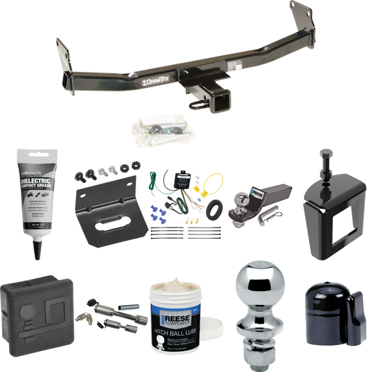 Fits 2007-2010 Jeep Compass Trailer Hitch Tow PKG w/ 4-Flat Wiring + Starter Kit Ball Mount w/ 2" Drop & 2" Ball + 1-7/8" Ball + Wiring Bracket + Dual Hitch & Coupler Locks + Hitch Cover + Wiring Tester + Ball Lube +Electric Grease + Ball Wrench + An