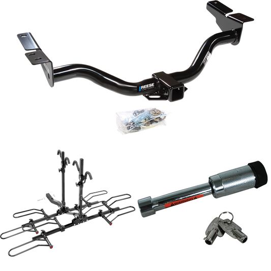 Fits 2001-2004 Ford Escape Trailer Hitch Tow PKG w/ 4 Bike Plaform Style Carrier Rack + Hitch Lock By Reese Towpower