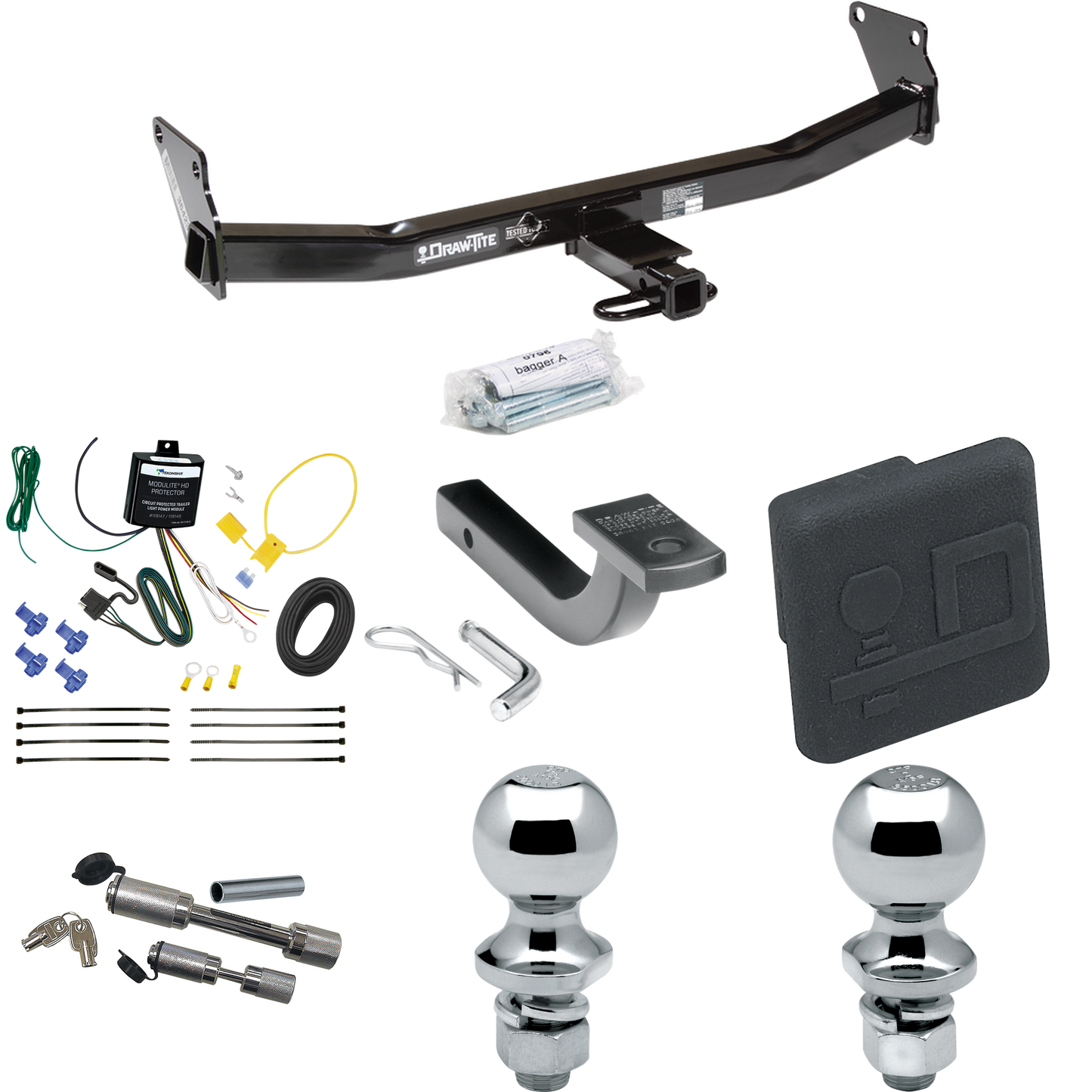 Fits 2007-2007 Jeep Patriot Trailer Hitch Tow PKG w/ 4-Flat Wiring Harness + Draw-Bar + 1-7/8" + 2" Ball + Hitch Cover + Dual Hitch & Coupler Locks By Draw-Tite