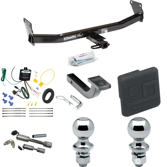 Se adapta al paquete de enganche de remolque Jeep Patriot 2007-2007 con arnés de cableado plano de 4 + barra de tracción + bola de 1-7/8" + bola de 2" + cubierta de enganche + enganche doble y cerraduras de acoplador de Draw-Tite