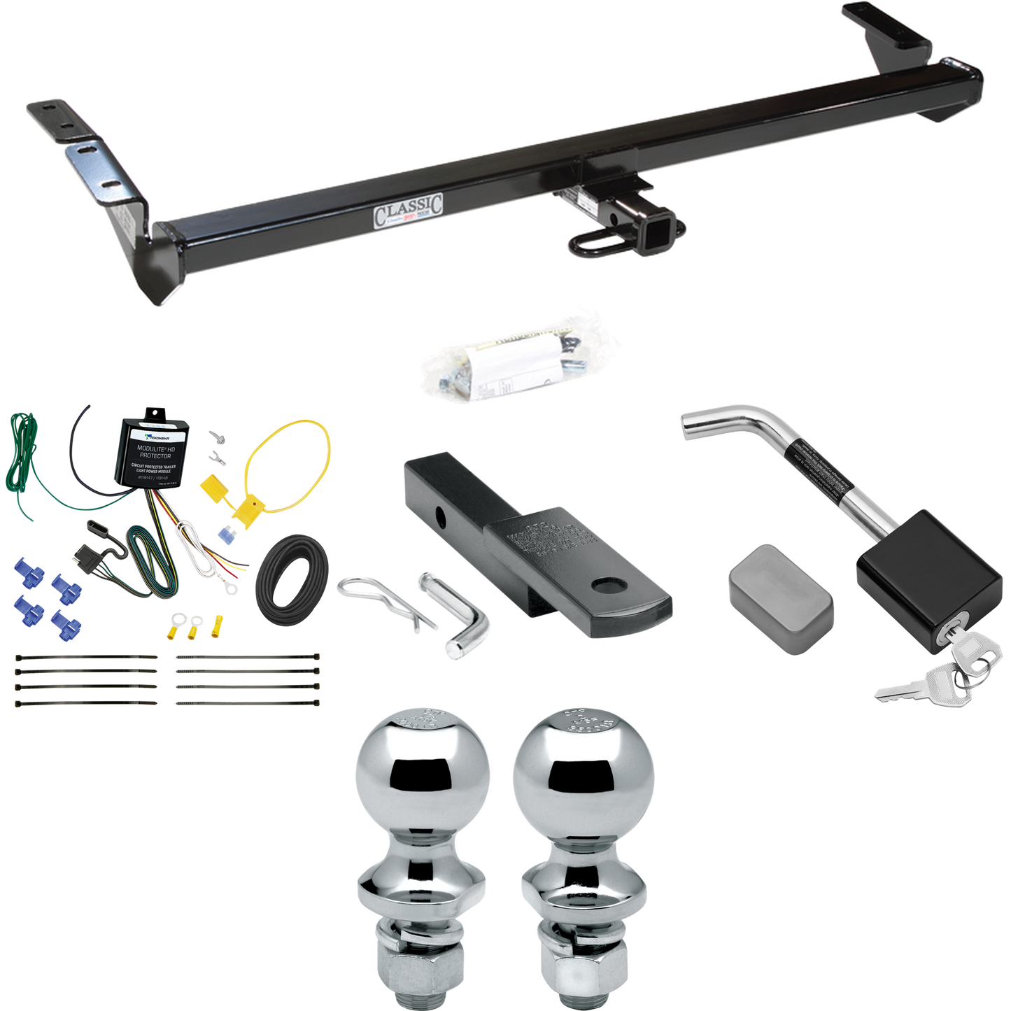 Fits 2000-2004 Toyota Avalon Trailer Hitch Tow PKG w/ 4-Flat Wiring Harness + Draw-Bar + 1-7/8" + 2" Ball + Hitch Lock By Draw-Tite