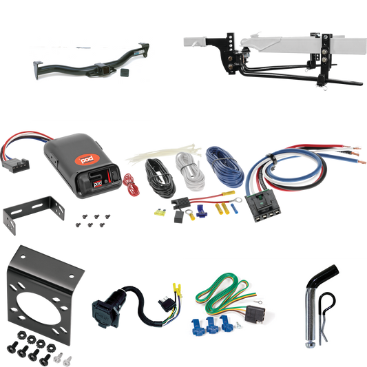 Fits 1996-2014 GMC Savana 3500 Trailer Hitch Tow PKG w/ 6K Round Bar Weight Distribution Hitch w/ 2-5/16" Ball + Pin/Clip + Pro Series POD Brake Control + Generic BC Wiring Adapter + 7-Way RV Wiring By Reese Towpower