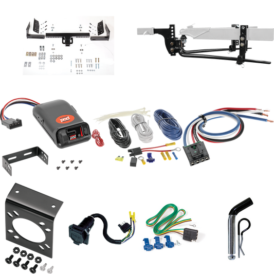 Fits 1983-1992 Ford Ranger Trailer Hitch Tow PKG w/ 6K Round Bar Weight Distribution Hitch w/ 2-5/16" Ball + Pin/Clip + Pro Series POD Brake Control + Generic BC Wiring Adapter + 7-Way RV Wiring (Excludes: w/Rear Fascia Models) By Reese Towpower