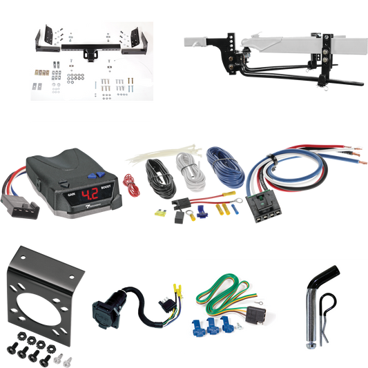 Fits 2004-2004 Ford Ranger Trailer Hitch Tow PKG w/ 6K Round Bar Weight Distribution Hitch w/ 2-5/16" Ball + Pin/Clip + Tekonsha BRAKE-EVN Brake Control + Generic BC Wiring Adapter + 7-Way RV Wiring (Excludes: Flareside or w/Rear Fascia Models) By Re