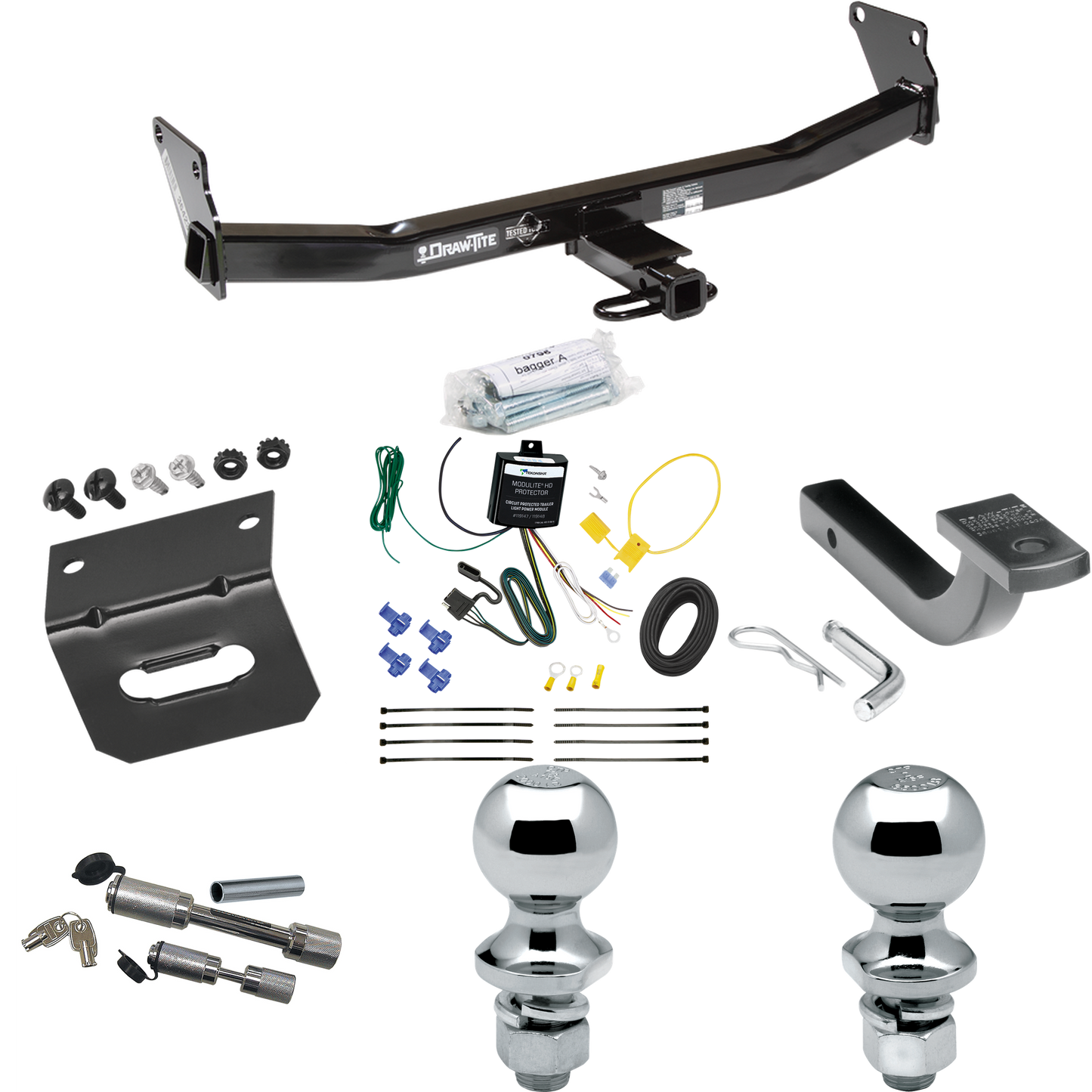 Fits 2007-2010 Jeep Compass Trailer Hitch Tow PKG w/ 4-Flat Wiring Harness + Draw-Bar + 1-7/8" + 2" Ball + Wiring Bracket + Dual Hitch & Coupler Locks (For Rallye Edition Models) By Draw-Tite