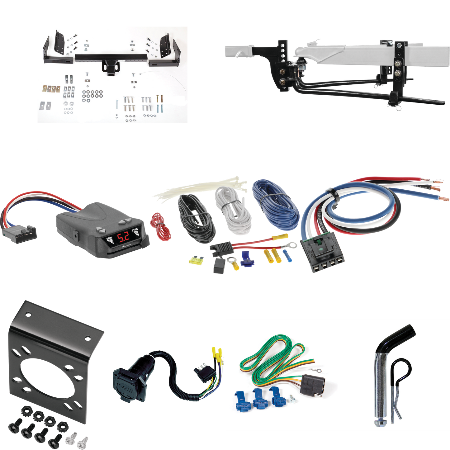 Fits 1992-1994 Chevrolet Blazer Trailer Hitch Tow PKG w/ 6K Round Bar Weight Distribution Hitch w/ 2-5/16" Ball + Pin/Clip + Tekonsha Brakeman IV Brake Control + Generic BC Wiring Adapter + 7-Way RV Wiring By Reese Towpower