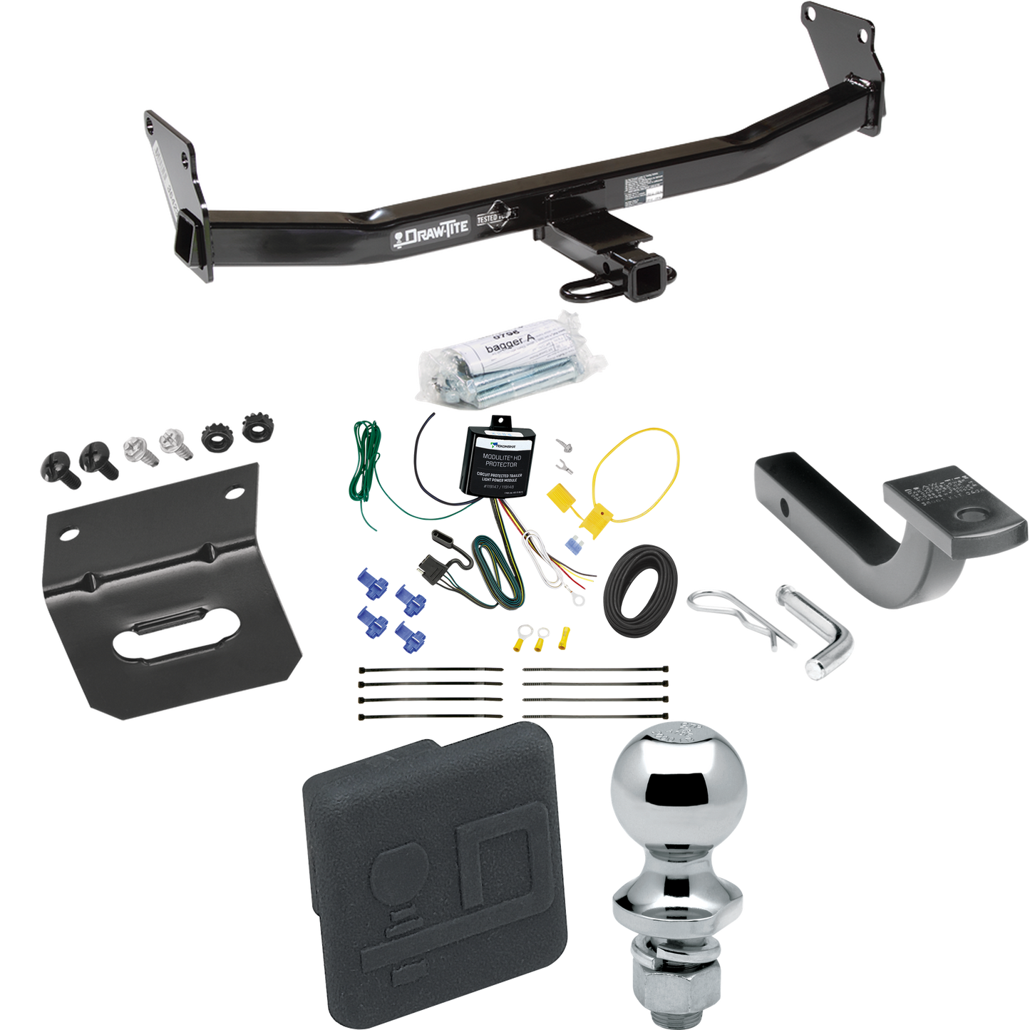 Fits 2007-2007 Jeep Patriot Trailer Hitch Tow PKG w/ 4-Flat Wiring Harness + Draw-Bar + 1-7/8" Ball + Wiring Bracket + Hitch Cover By Draw-Tite