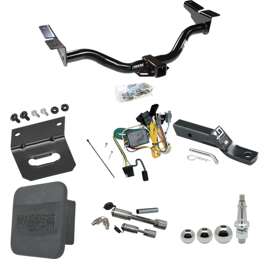 Fits 2001-2003 Mazda Tribute Trailer Hitch Tow PKG w/ 4-Flat Wiring + Ball Mount w/ 2" Drop + Interchangeable Ball 1-7/8" & 2" & 2-5/16" + Wiring Bracket + Dual Hitch & Coupler Locks + Hitch Cover By Reese Towpower