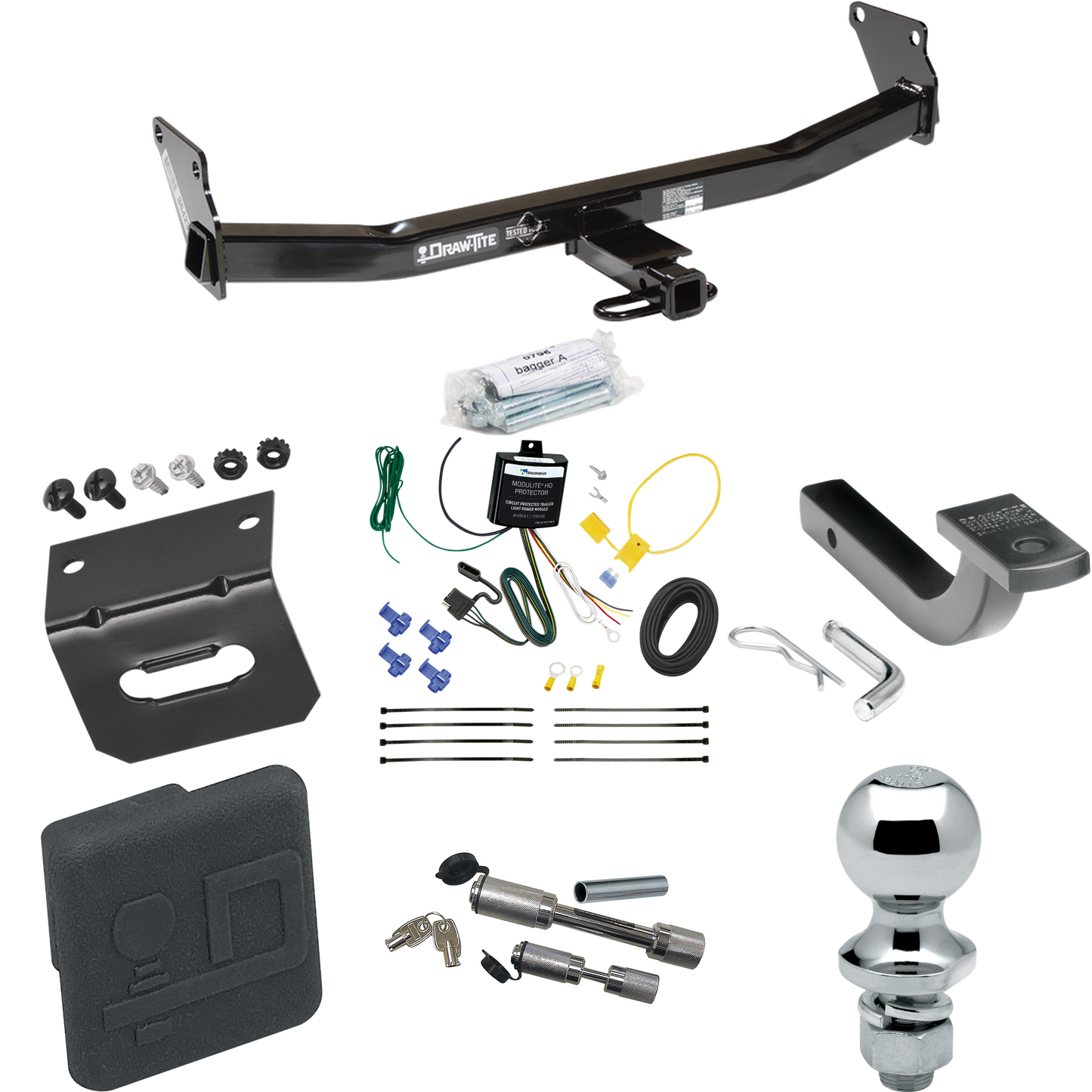 Fits 2007-2007 Jeep Patriot Trailer Hitch Tow PKG w/ 4-Flat Wiring Harness + Draw-Bar + 1-7/8" Ball + Wiring Bracket + Hitch Cover + Dual Hitch & Coupler Locks By Draw-Tite