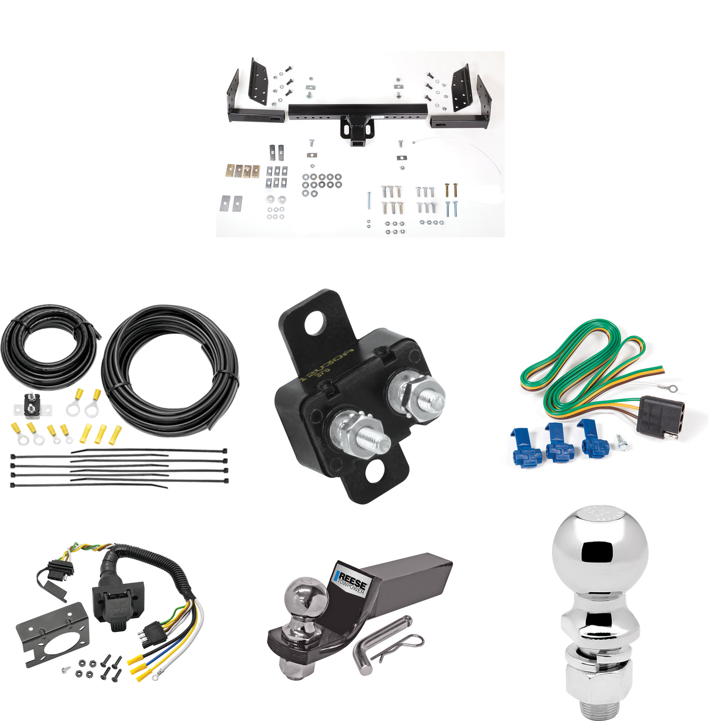 Se adapta al paquete de remolque con enganche para remolque GMC S15 1983-1984 con cableado para vehículos recreativos de 7 vías + bola de 2" y 2-5/16" + soporte de caída (para modelos con cama estándar y parachoques escalonado) de Reese Towpower