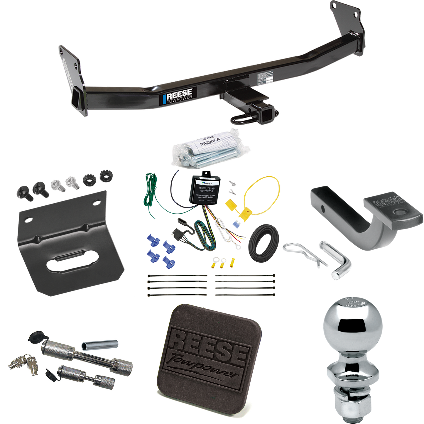 Fits 2007-2007 Jeep Patriot Trailer Hitch Tow PKG w/ 4-Flat Wiring Harness + Draw-Bar + 2" Ball + Wiring Bracket + Hitch Cover + Dual Hitch & Coupler Locks By Reese Towpower