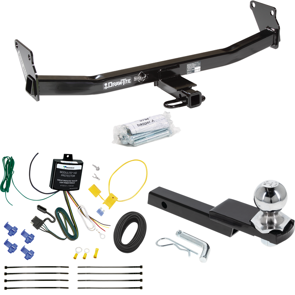 Fits 2007-2010 Jeep Compass Trailer Hitch Tow PKG w/ 4-Flat Wiring Harness + Interlock Starter Kit w/ 2" Ball 1-1/4" Drop 3/4" Rise (For Rallye Edition Models) By Draw-Tite