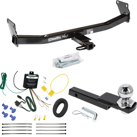 Fits 2007-2010 Jeep Compass Trailer Hitch Tow PKG w/ 4-Flat Wiring Harness + Interlock Starter Kit w/ 2" Ball 1-1/4" Drop 3/4" Rise (For Rallye Edition Models) By Draw-Tite