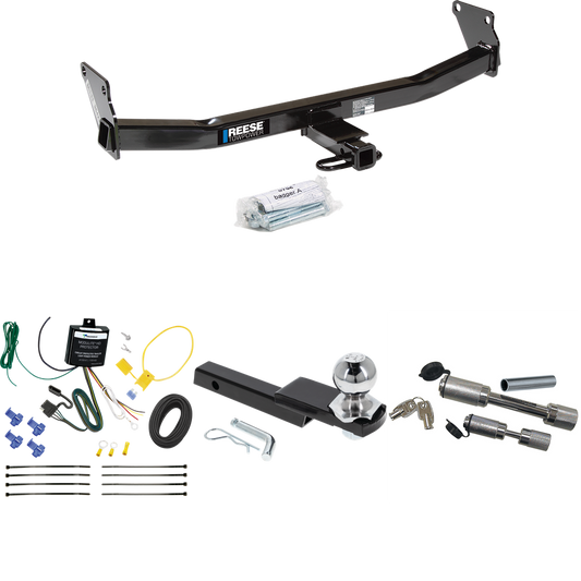 Fits 2007-2007 Jeep Patriot Trailer Hitch Tow PKG w/ 4-Flat Wiring Harness + Interlock Starter Kit w/ 2" Ball 1-1/4" Drop 3/4" Rise + Dual Hitch & Coupler Locks By Reese Towpower