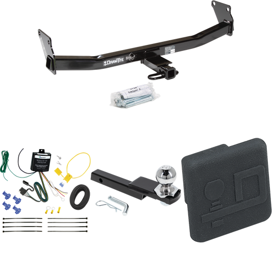 Fits 2007-2007 Jeep Patriot Trailer Hitch Tow PKG w/ 4-Flat Wiring Harness + Interlock Starter Kit w/ 2" Ball 1-1/4" Drop 3/4" Rise + Hitch Cover By Draw-Tite