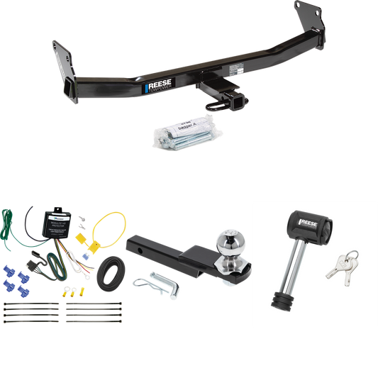 Fits 2007-2007 Jeep Patriot Trailer Hitch Tow PKG w/ 4-Flat Wiring Harness + Interlock Starter Kit w/ 2" Ball 1-1/4" Drop 3/4" Rise + Hitch Lock By Reese Towpower