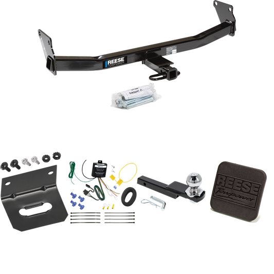 Fits 2007-2007 Jeep Patriot Trailer Hitch Tow PKG w/ 4-Flat Wiring Harness + Interlock Starter Kit w/ 2" Ball 1-1/4" Drop 3/4" Rise + Wiring Bracket + Hitch Cover By Reese Towpower