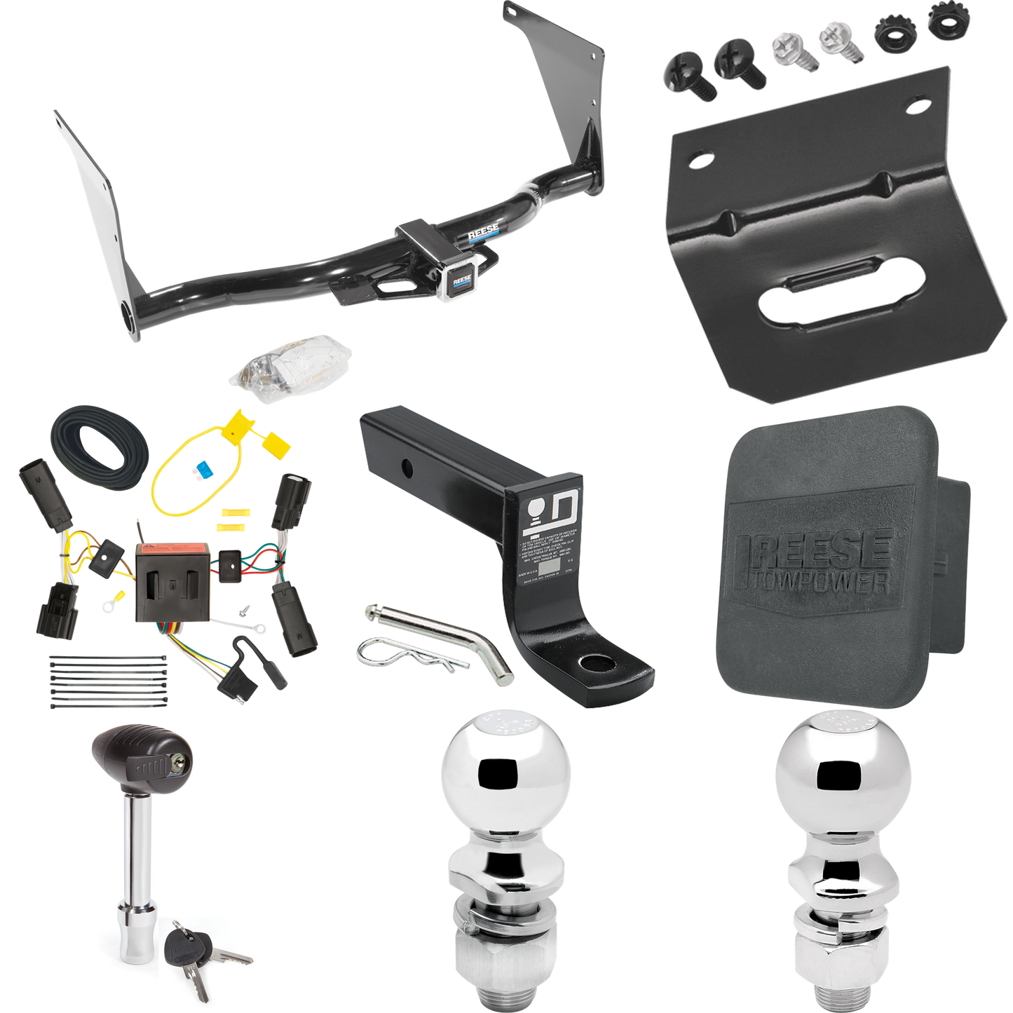 Fits 2013-2016 Ford Escape Trailer Hitch Tow PKG w/ 4-Flat Wiring + Ball Mount w/ 4" Drop + 2" Ball + 2-5/16" Ball + Wiring Bracket + Hitch Lock + Hitch Cover By Reese Towpower