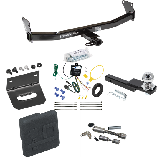 Fits 2007-2010 Jeep Compass Trailer Hitch Tow PKG w/ 4-Flat Wiring Harness + Interlock Starter Kit w/ 2" Ball 1-1/4" Drop 3/4" Rise + Wiring Bracket + Hitch Cover + Dual Hitch & Coupler Locks (For Rallye Edition Models) By Draw-Tite