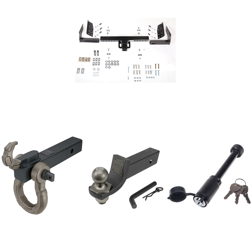 Se adapta al paquete de remolque con enganche para remolque Dodge Dakota 1987-1994 + kit de inicio táctico de enclavamiento con caída de 2" y bola de 2" + gancho táctico y soporte de grillete + bloqueo táctico de hueso de perro de Reese Towpower