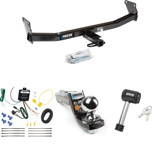 Fits 2007-2007 Jeep Patriot Trailer Hitch Tow PKG w/ 4-Flat Wiring Harness + Interlock Starter Kit w/ 2" Ball 2-1/2" Drop 2" Rise + Hitch Lock By Reese Towpower