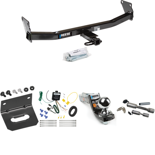 Fits 2007-2010 Jeep Compass Trailer Hitch Tow PKG w/ 4-Flat Wiring Harness + Interlock Starter Kit w/ 2" Ball 2-1/2" Drop 2" Rise + Wiring Bracket + Dual Hitch & Coupler Locks By Reese Towpower