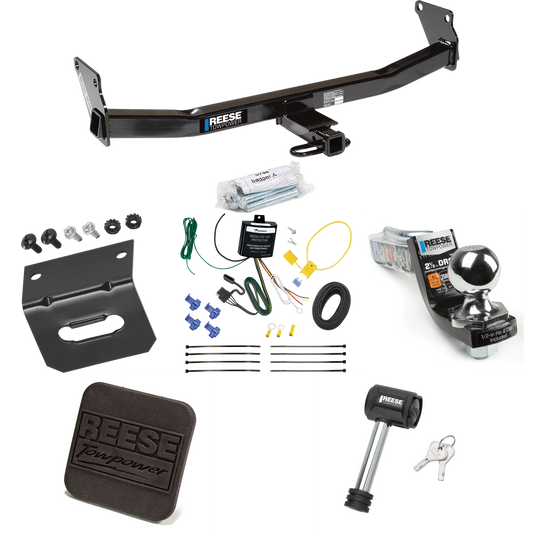 Fits 2007-2007 Jeep Patriot Trailer Hitch Tow PKG w/ 4-Flat Wiring Harness + Interlock Starter Kit w/ 2" Ball 2-1/2" Drop 2" Rise + Wiring Bracket + Hitch Cover + Hitch Lock By Reese Towpower