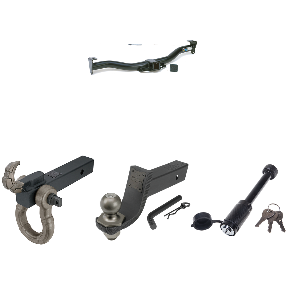 Fits 1996-2001 Oldsmobile Bravada Trailer Hitch Tow PKG + Interlock Tactical Starter Kit w/ 3-1/4" Drop & 2" Ball + Tactical Hook & Shackle Mount + Tactical Dogbone Lock By Reese Towpower